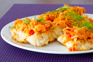 Fried cod with vegetables for dinner