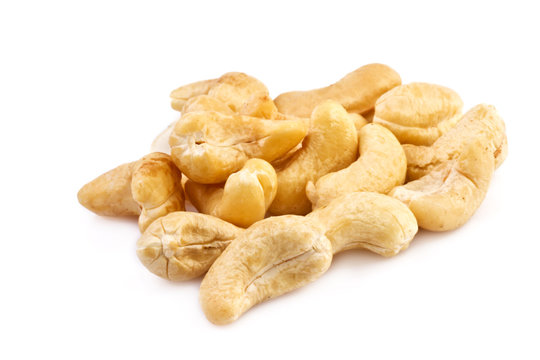 cashew nuts isolated on white, close up