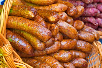 Fresh sausage in the market