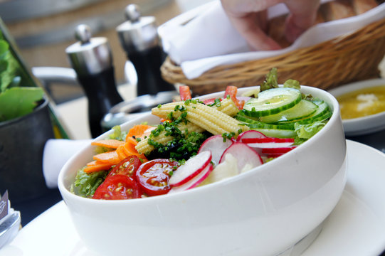Vegetable salad in restaurant