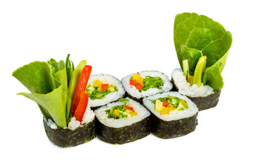 Sushi (Yasai Roll) on a white background