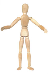 Wooden dummy with open arms.