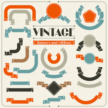 Collection of labels and ribbons in retro vintage style.