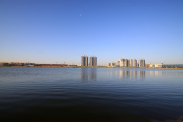 building by the lake