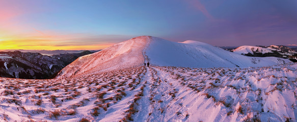 Winter mountains panorama landscape at sunset - Slovakia - Fatra
