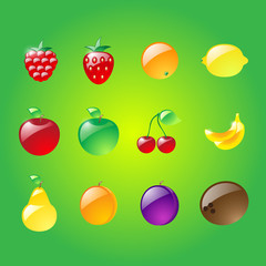 Set of glossy fruits