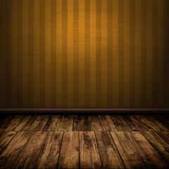 Dark vintage brown room interior with wooden floor