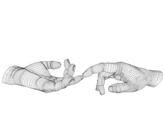 High resolution conceptual 3D cyber white wireframe human hand
