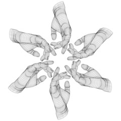 High resolution conceptual human hand circle made of wireframe