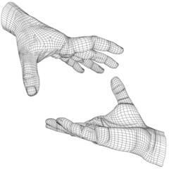 High resolution conceptual 3D cyber wireframe human hand