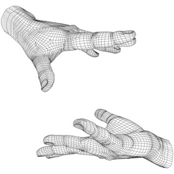 High resolution conceptual 3D cyber wireframe human hand