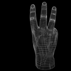 High resolution conceptual 3D cyber white wireframe human hand
