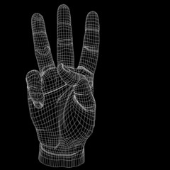 High resolution conceptual 3D cyber white wireframe human hand