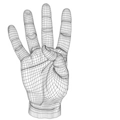 High resolution conceptual 3D cyber white wireframe human hand