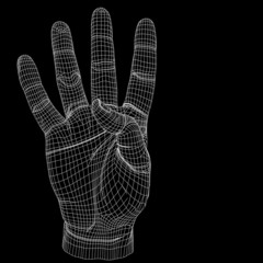 High resolution conceptual 3D cyber white wireframe human hand