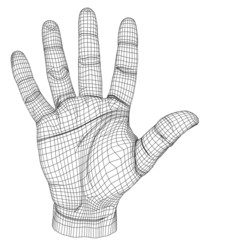 High resolution conceptual 3D cyber white wireframe human hand