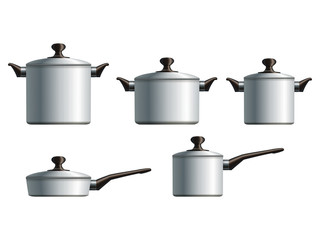 Set of five white painted cooking pots. Eps10 - 48252809
