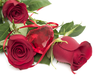 Red roses with heart and ribbon