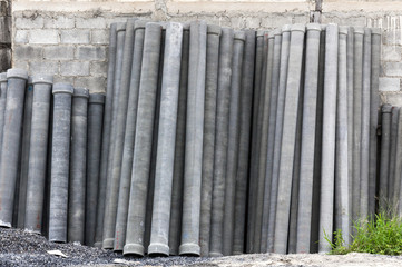 Stack of many concrete drainage pipe
