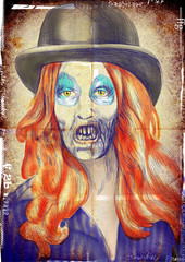 Portrait of an undead (zombie, scary clown ...) , hand drawing