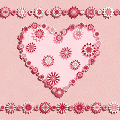 Pink seamless pattern with flowers heart - vector illustration