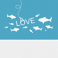 Valentine background: many fishes on the hook of love