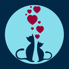Valentine illustration. Two cats sitting together in love
