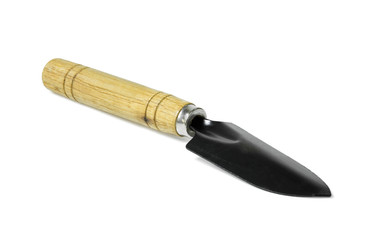 Steel shovel with a wooden handle