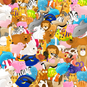 Vector Illustration of an Abstract Backgrounf with Animals