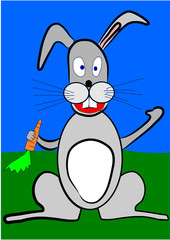Easter rabbit with carrot in hand.