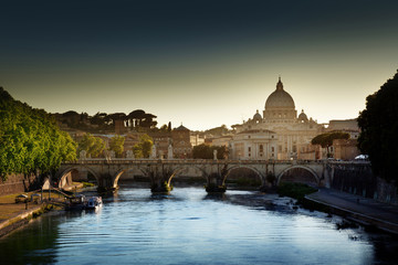Naklejka premium view on Tiber and St Peter Basilica in Vatican