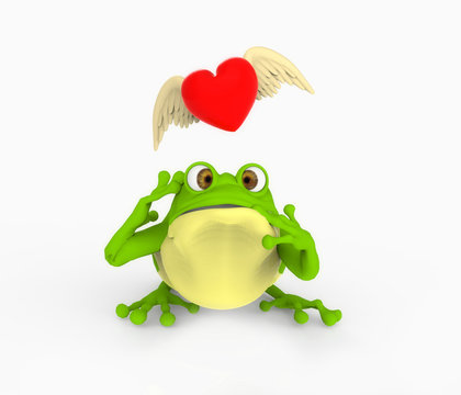 Rana con coraz&oacute;n con alas