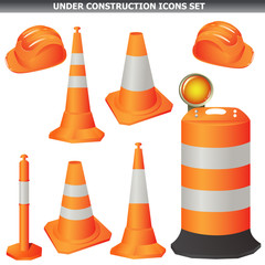 Under construction and maintenance cone on white