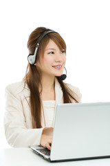 Beautiful asian business operator on white background