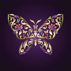 decorative butterfly with mix of  floral ornament elements