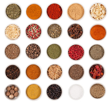 Huge spices collection, isolated on white background