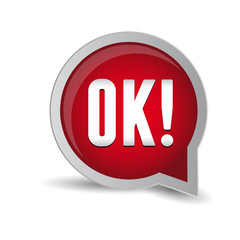 OK red glossy icon on white background