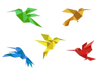 Crédence de cuisine en verre imprimé Animaux géométriques Ensemble de colibris en origami