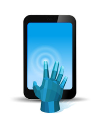 Digital Hand touch smartphone screen. Copyspace.