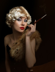Blond retro-styled woman with cigarette