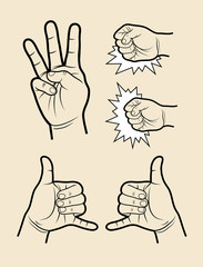 Hand signs symbol 3, three, call, phone, punch
