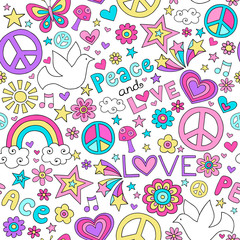 Peace and Love Groovy Doodle Seamless Vector Pattern