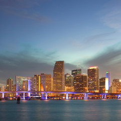 Miami Florida downtown buildings at sunset
