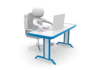 Fototapeta premium 3d people. Person to an office and a laptop