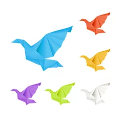 Stickers muraux Animaux géométriques Colombes en origami, ensemble