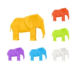 Crédence de cuisine en verre imprimé Animaux géométriques Éléphants en origami, ensemble