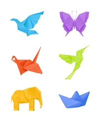 Foto op Plexiglas Geometrische dieren Origami set, veelkleurig