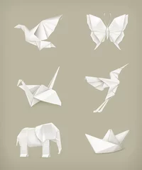Deurstickers Geometrische dieren Origami set, wit
