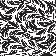 Seamless doodle  black peacock feathers pattern.