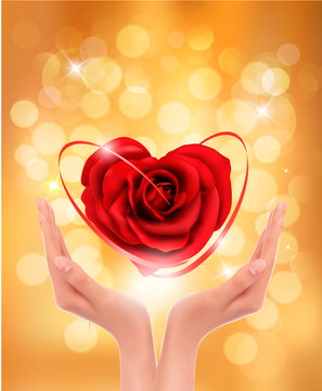 Love concept. holding a red heart in hands. Vector illustration.